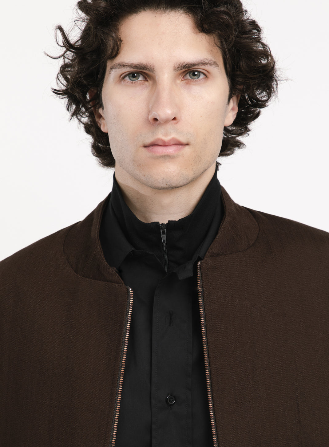 Murano Collar Bomber Jacket in Chocolate Weaved Denim