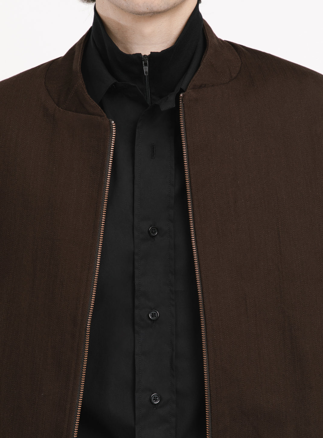 Murano Collar Bomber Jacket in Chocolate Weaved Denim