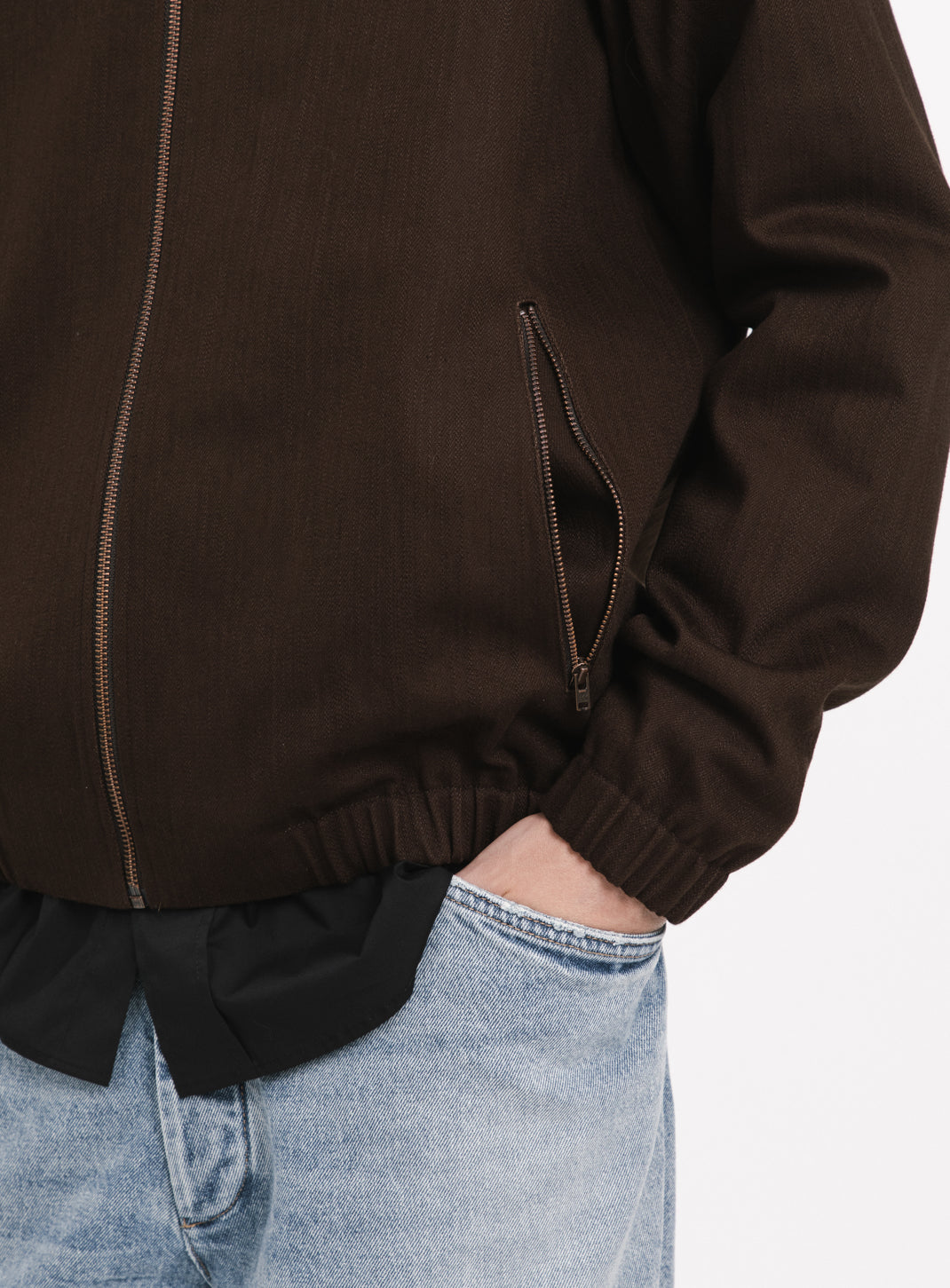 Murano Collar Bomber Jacket in Chocolate Weaved Denim