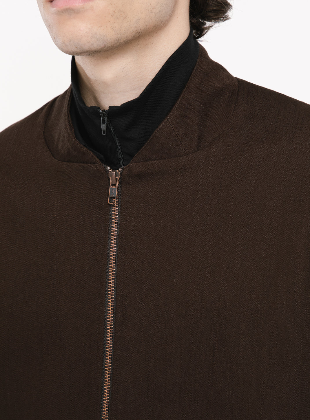 Murano Collar Bomber Jacket in Chocolate Weaved Denim