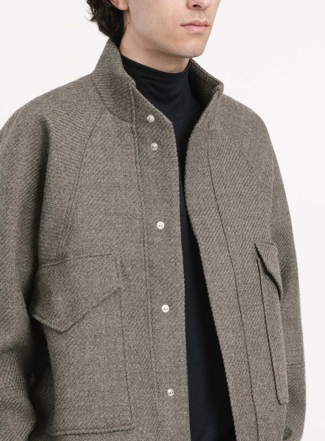 Bomber Jacket with Origami Collar in Clay 100% Italian Wool