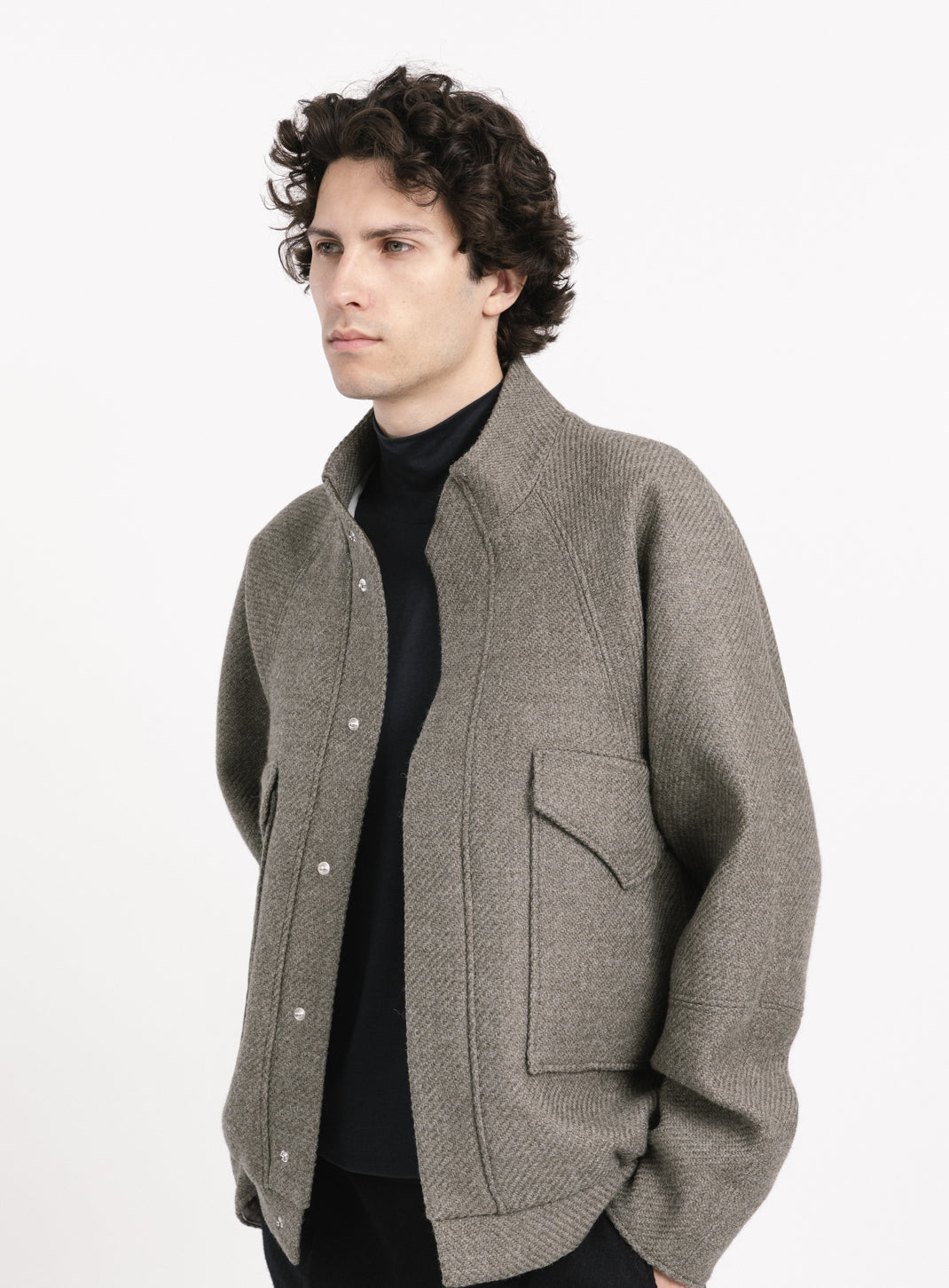 Bomber Jacket with Origami Collar in Clay 100% Italian Wool