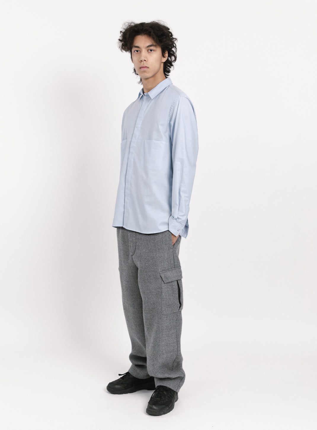 Shirt with Front Cuts in Sky Blue Cotton Piqué