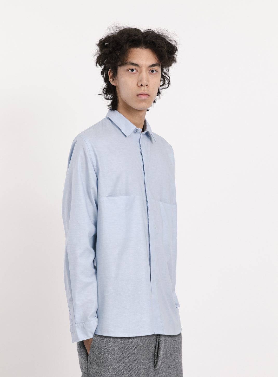 Shirt with Front Cuts in Sky Blue Cotton Piqué