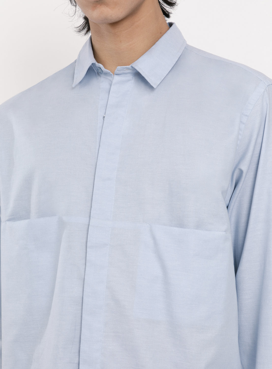 Shirt with Front Cuts in Sky Blue Cotton Piqué