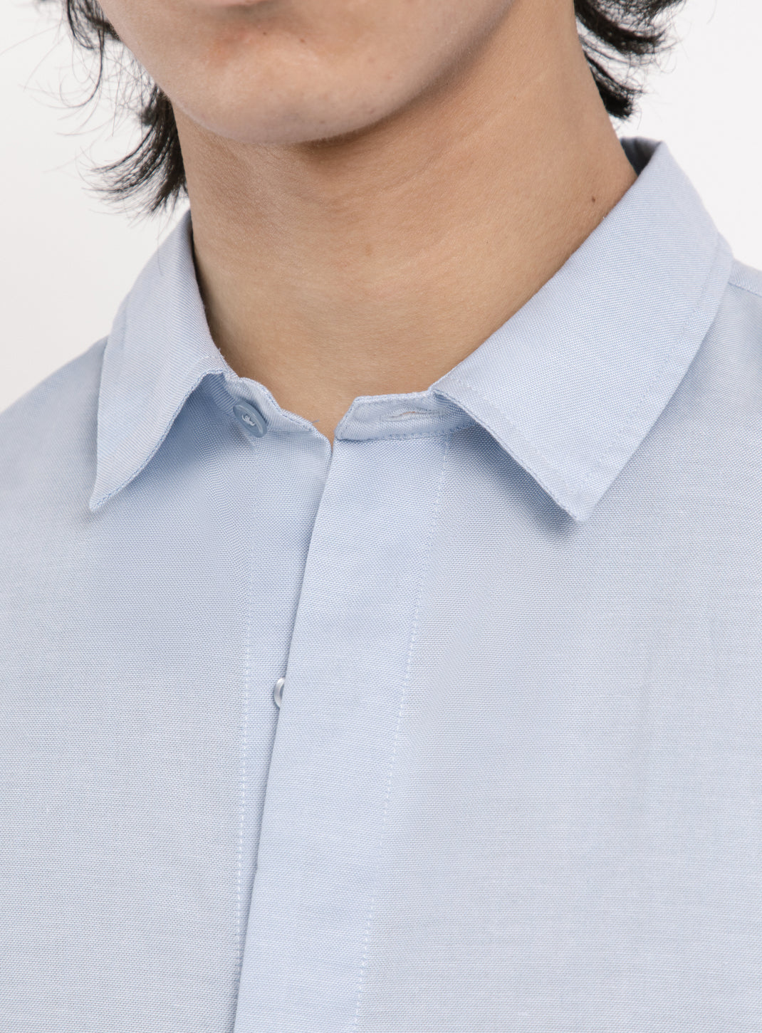 Shirt with Front Cuts in Sky Blue Cotton Piqué