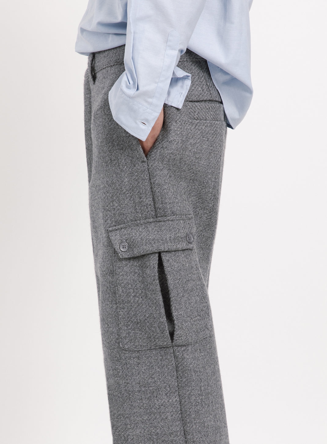 Cargo Pants in Light Grey 100% Italian Wool