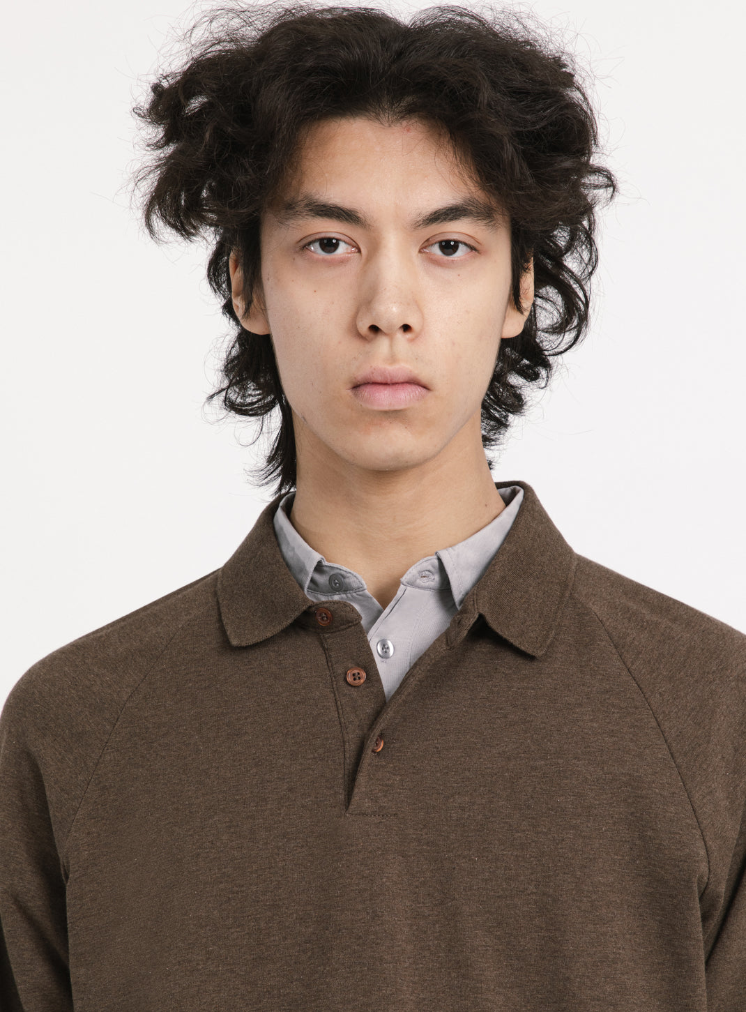 Polo Sweatshirt in Heather Chocolate Cotton & Elastane