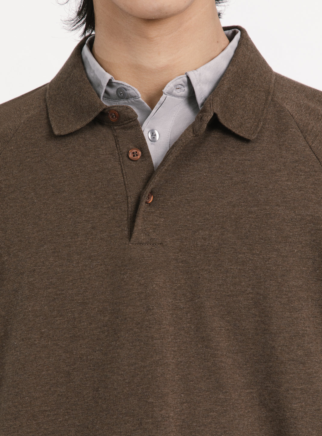 Polo Sweatshirt in Heather Chocolate Cotton & Elastane