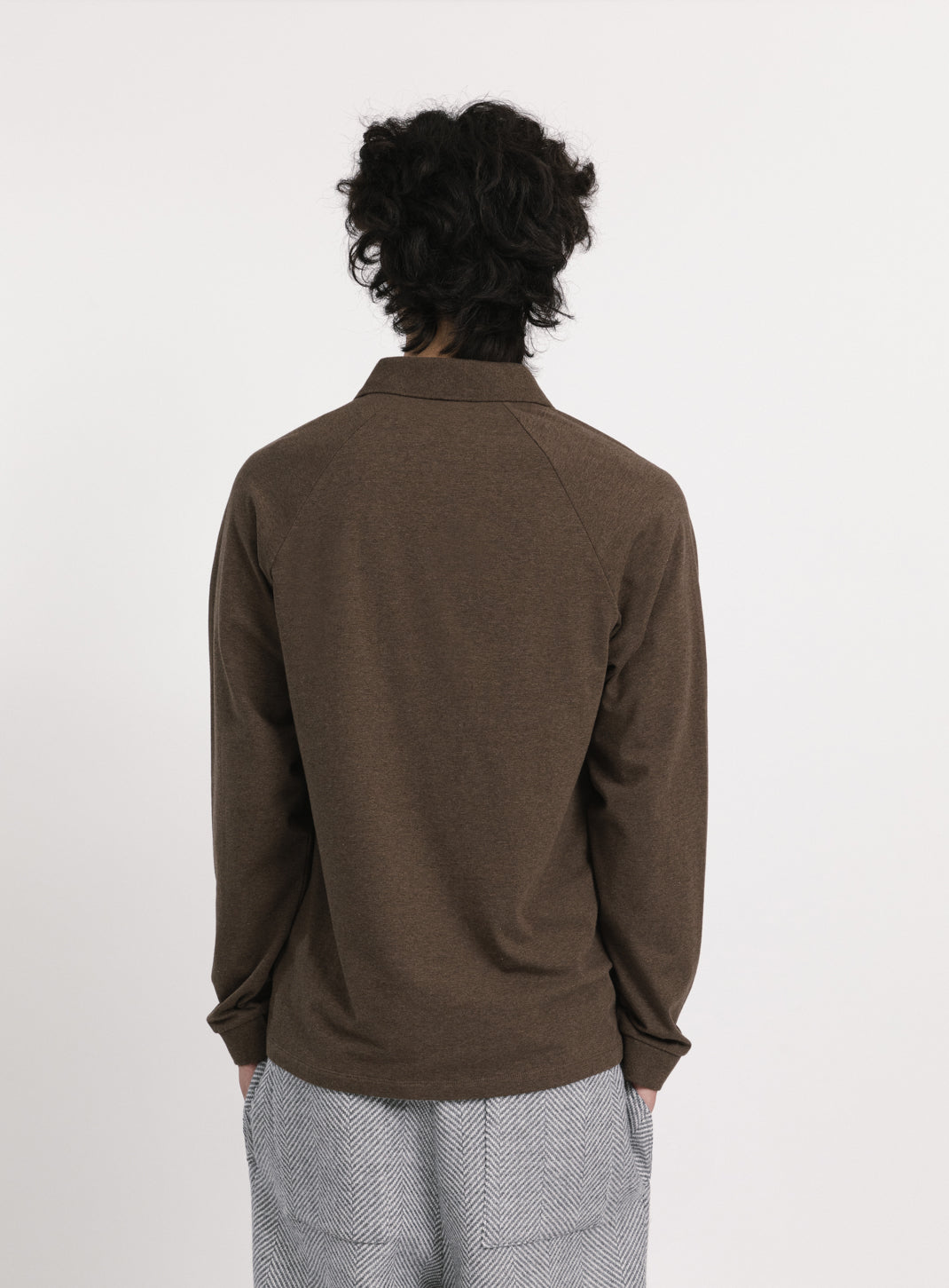 Polo Sweatshirt in Heather Chocolate Cotton & Elastane