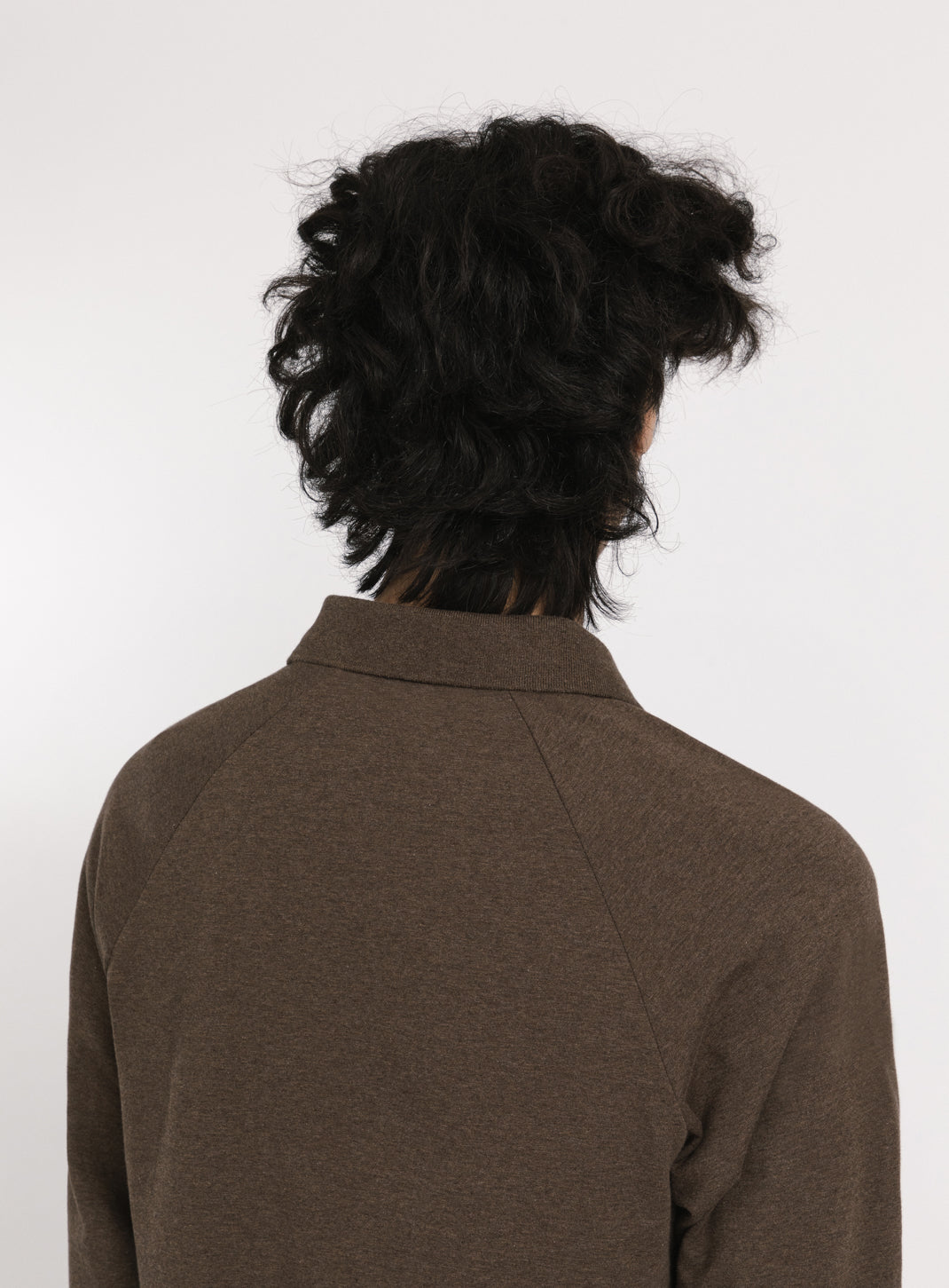 Polo Sweatshirt in Heather Chocolate Cotton & Elastane