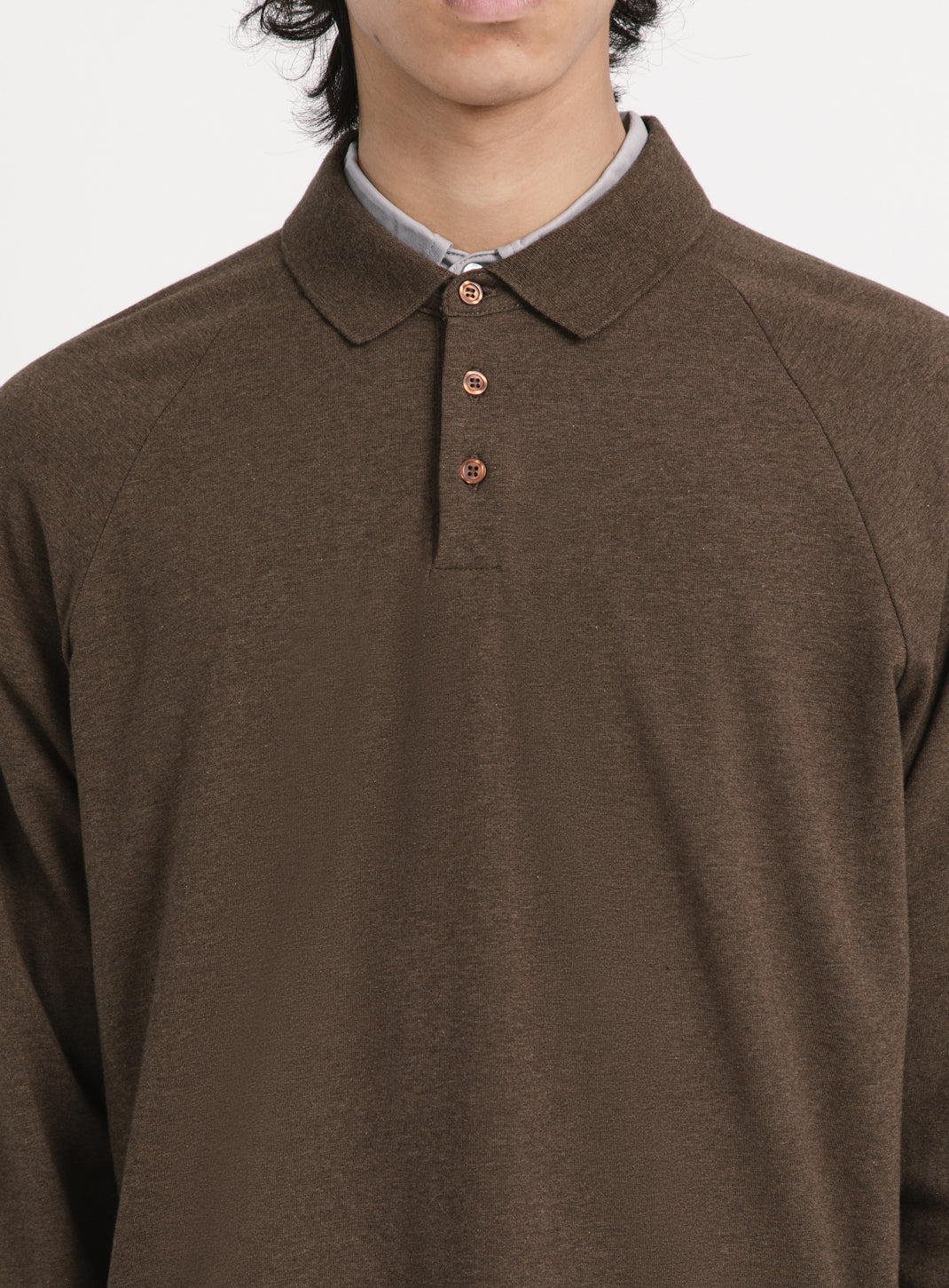 Polo Sweatshirt in Heather Chocolate Cotton & Elastane