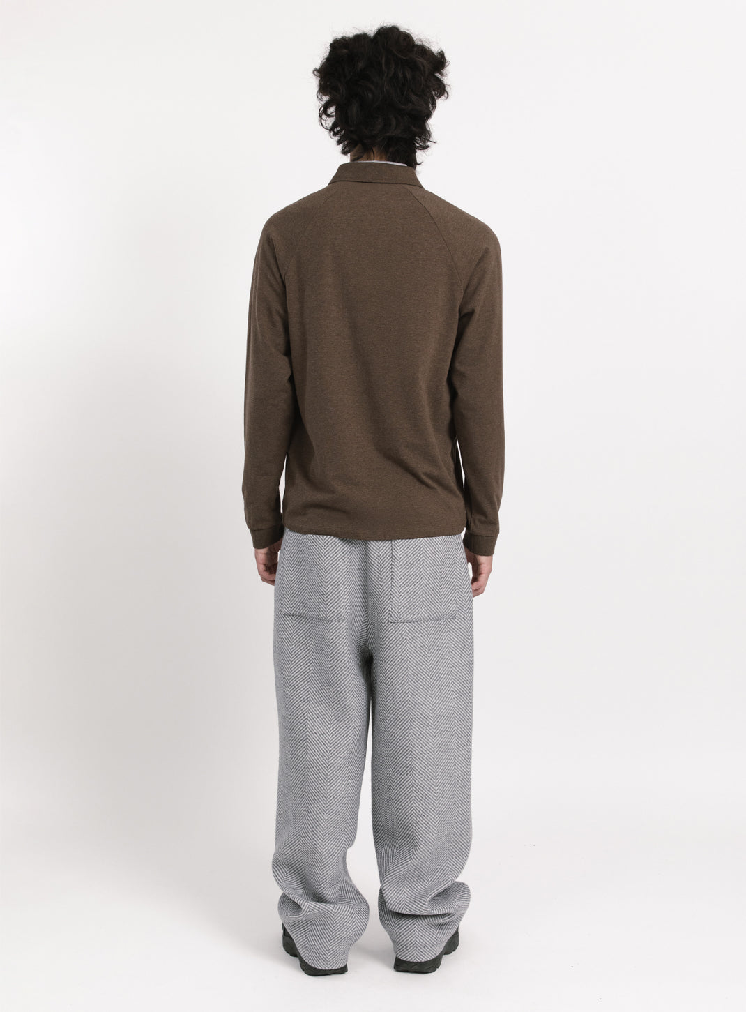 Flap Pockets Pants in Light Grey Herringbone Wool