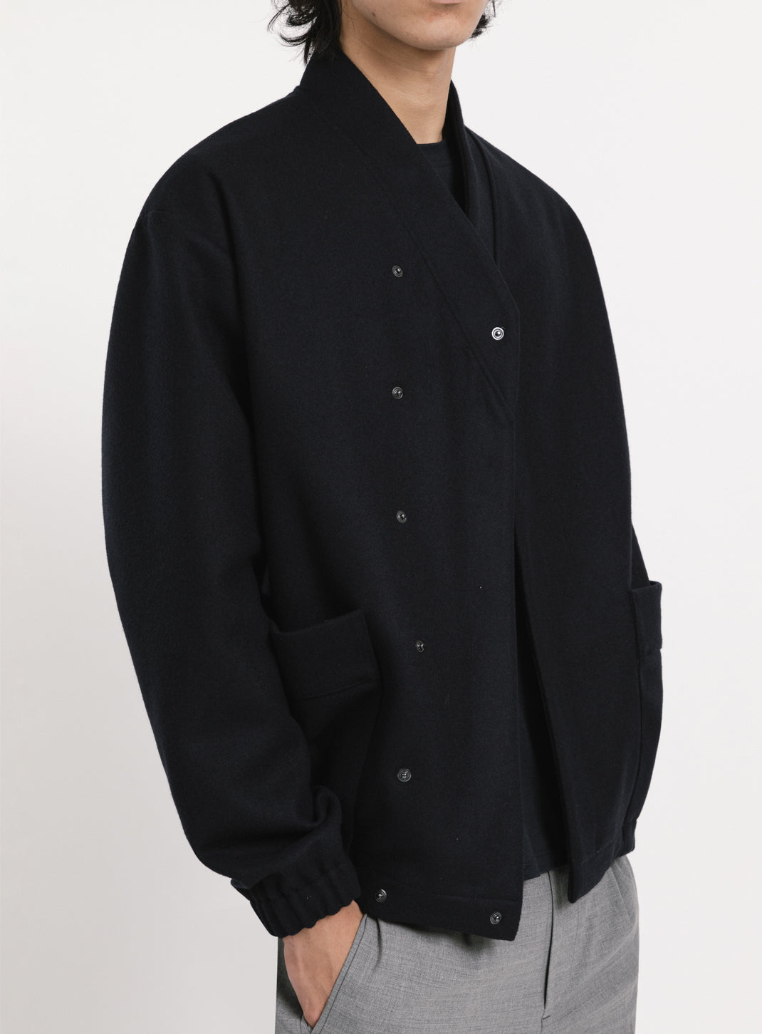 Kimono Bomber Jacket in Navy Blue Italian Wool