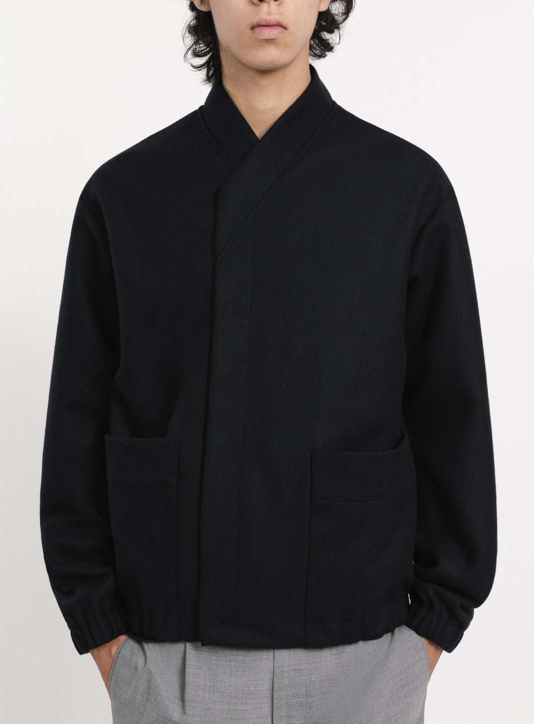 Kimono Bomber Jacket in Navy Blue Italian Wool