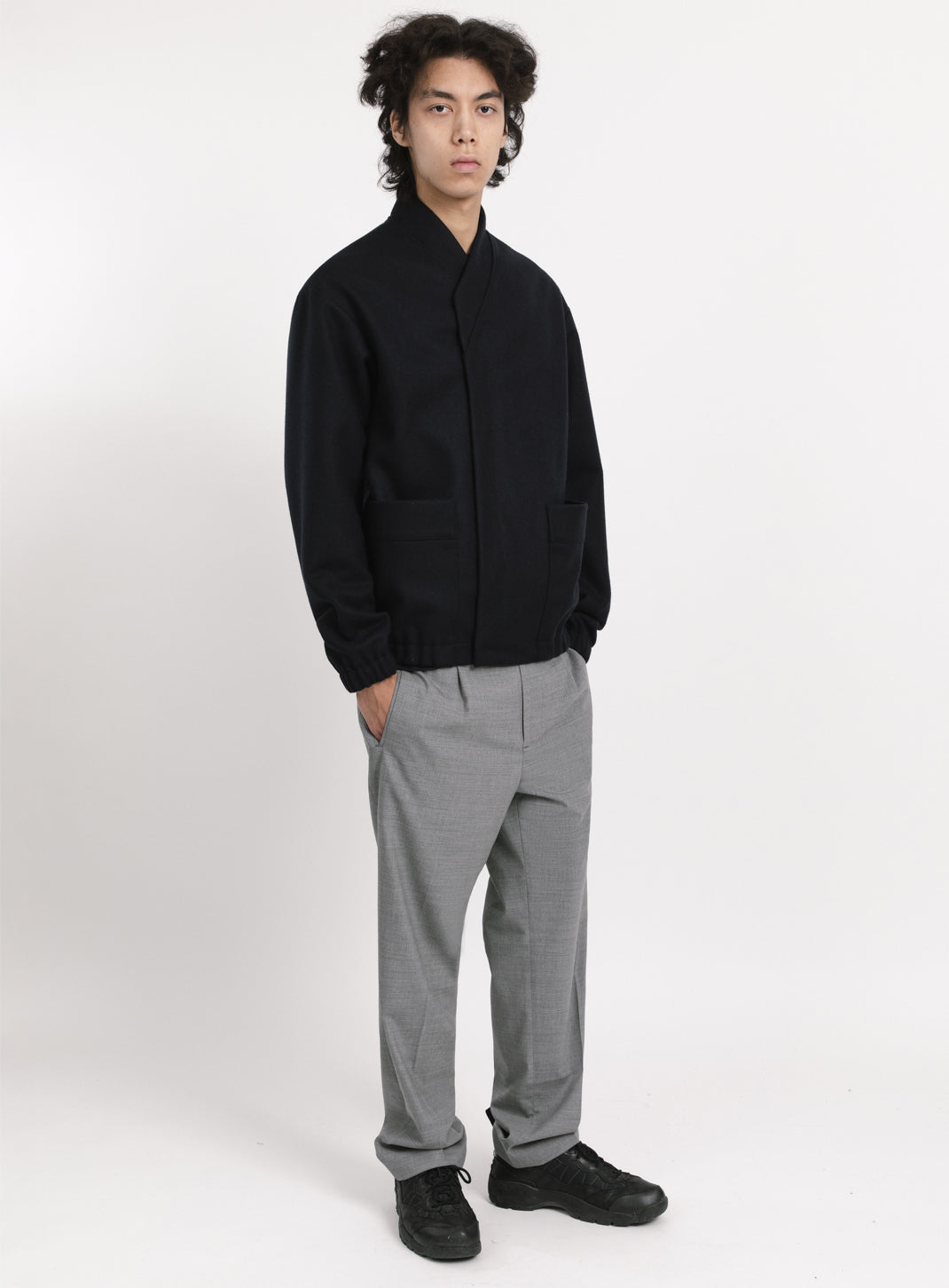 Kimono Bomber Jacket in Navy Blue Italian Wool