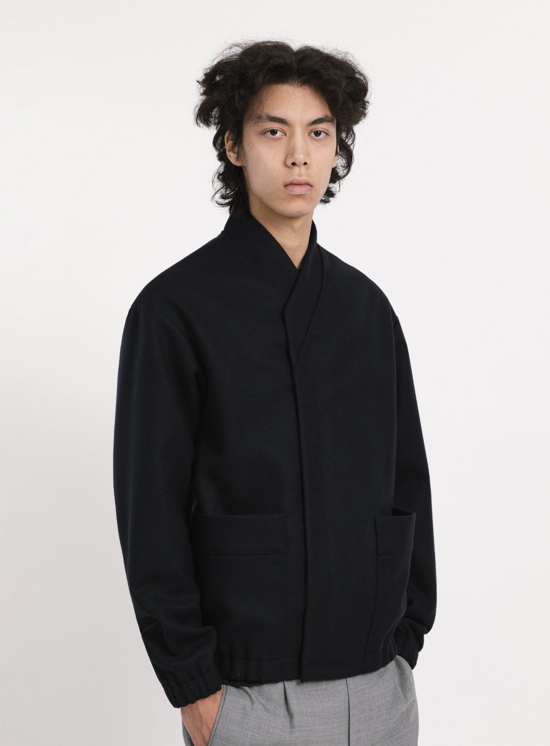 Kimono Bomber Jacket in Navy Blue Italian Wool