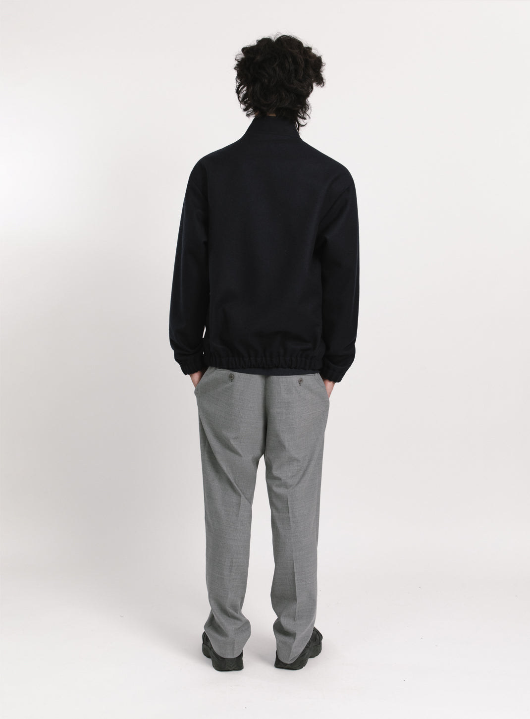 Kimono Bomber Jacket in Navy Blue Italian Wool