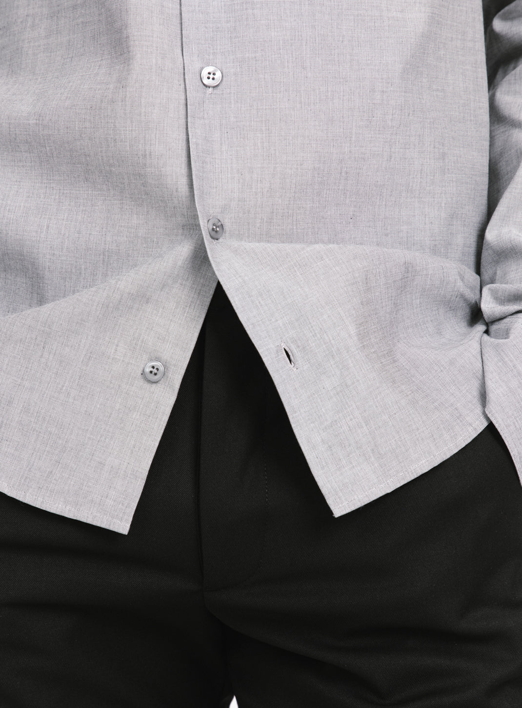 Shirt with Small Collar Stand in Grey End-on-End