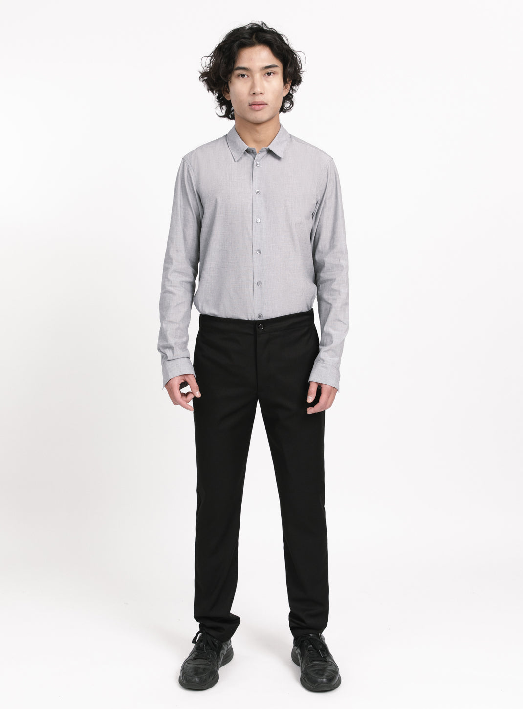 Pants with Notched Pockets in Black Serge