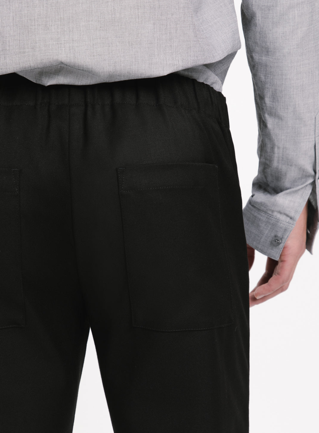 Pants with Notched Pockets in Black Serge