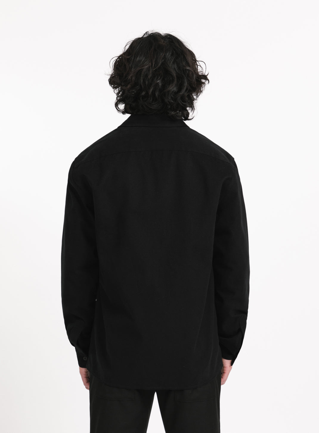 Overshirt with Front Cuts in Black Canvas