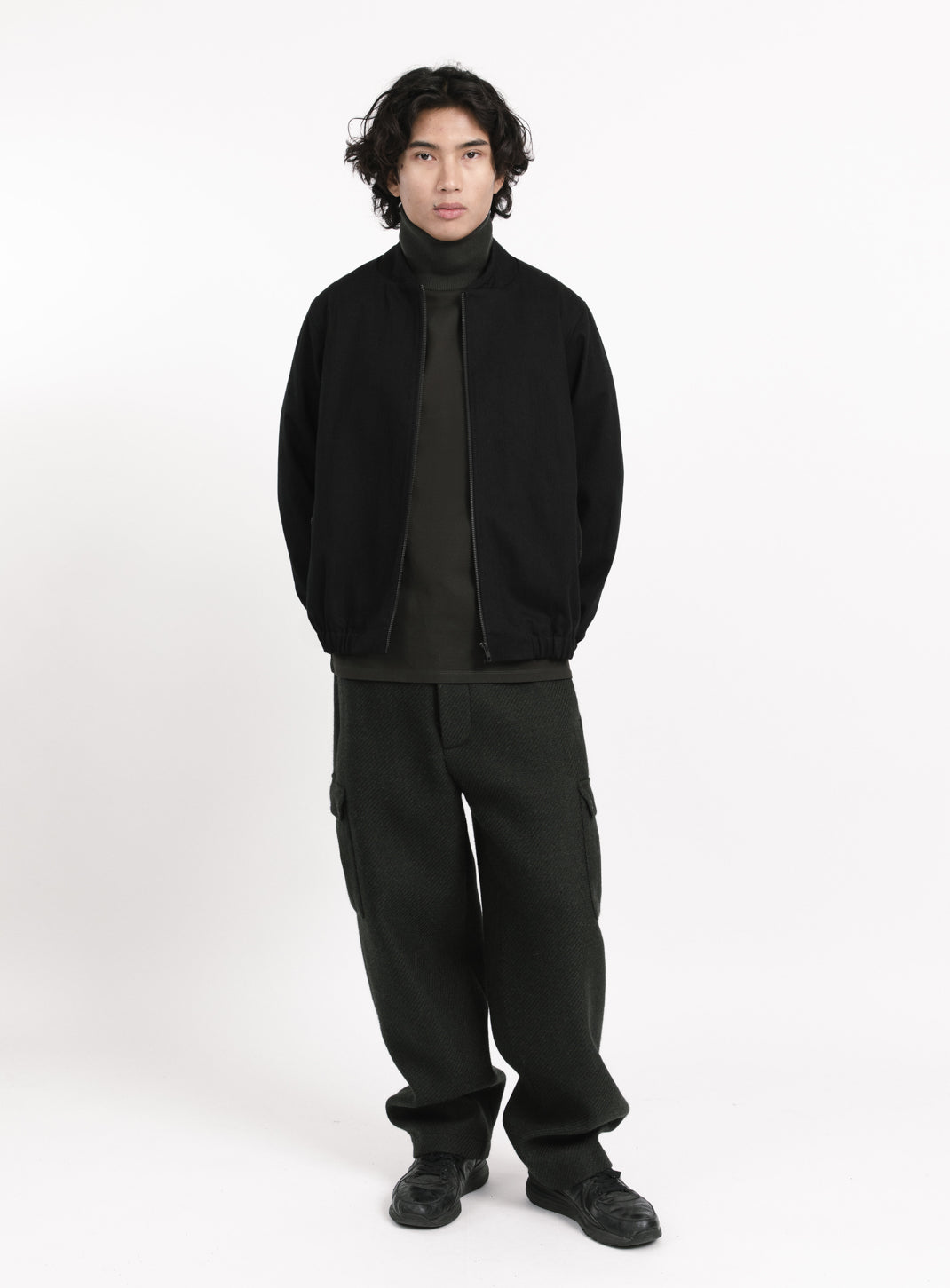 Murano Collar Bomber Jacket in Black Weaved Denim