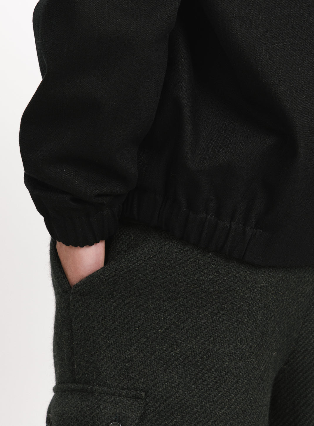Murano Collar Bomber Jacket in Black Weaved Denim