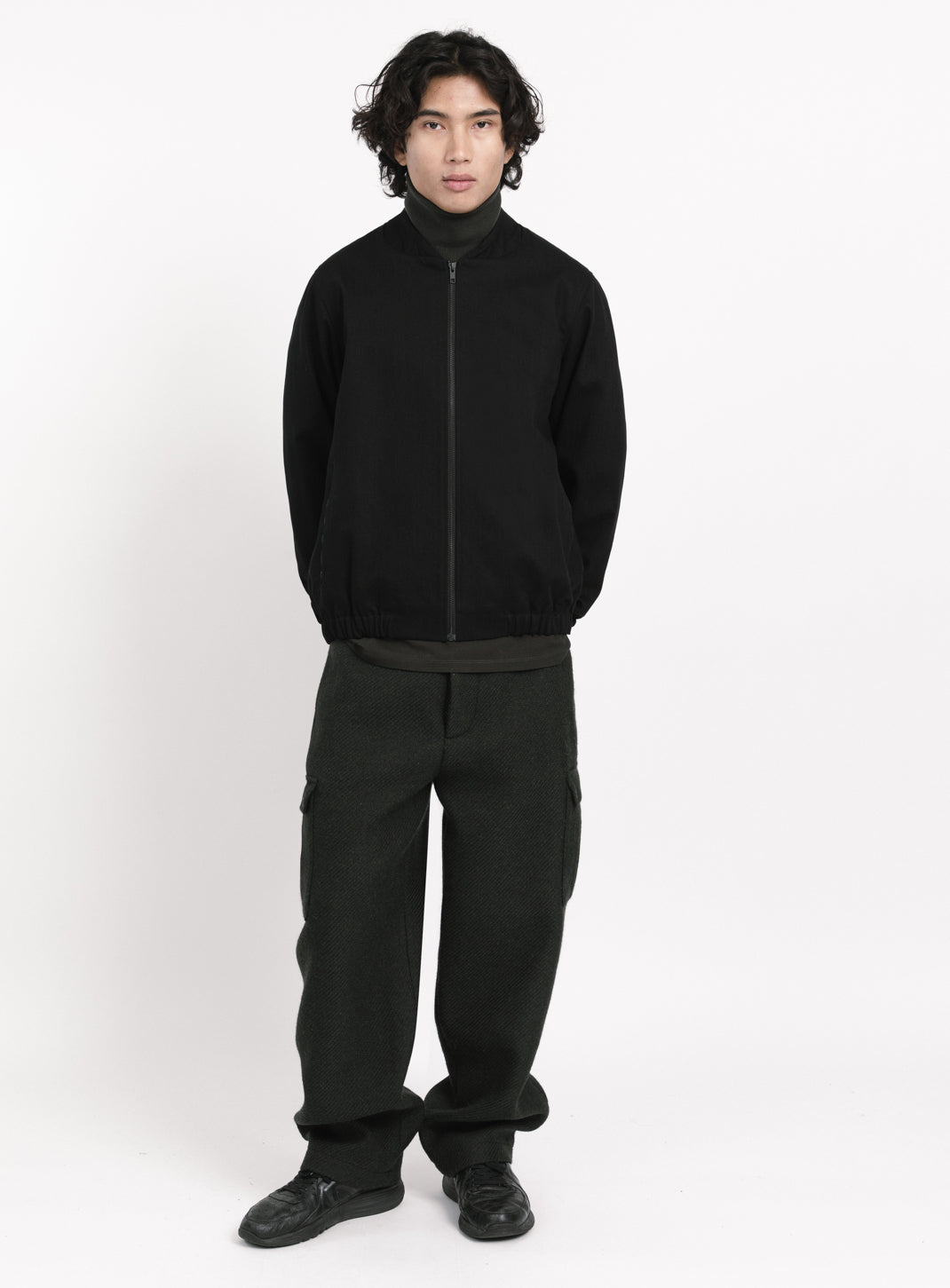 Murano Collar Bomber Jacket in Black Weaved Denim