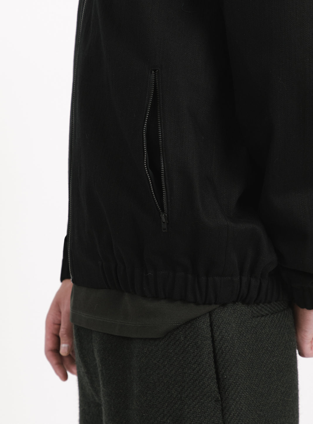 Murano Collar Bomber Jacket in Black Weaved Denim