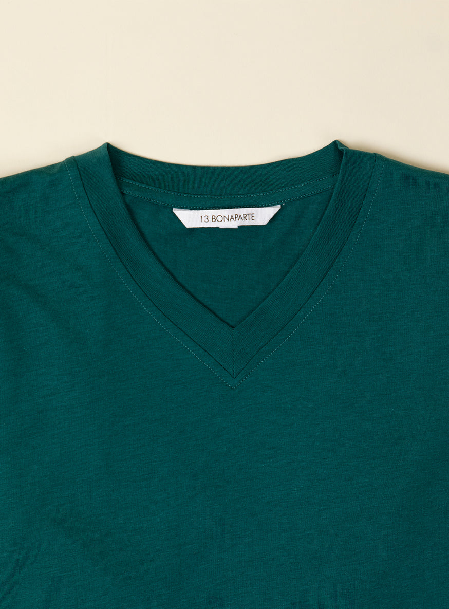 V Neck Short Sleeve T-Shirt in Emerald Green Eucalyptus & Cotton