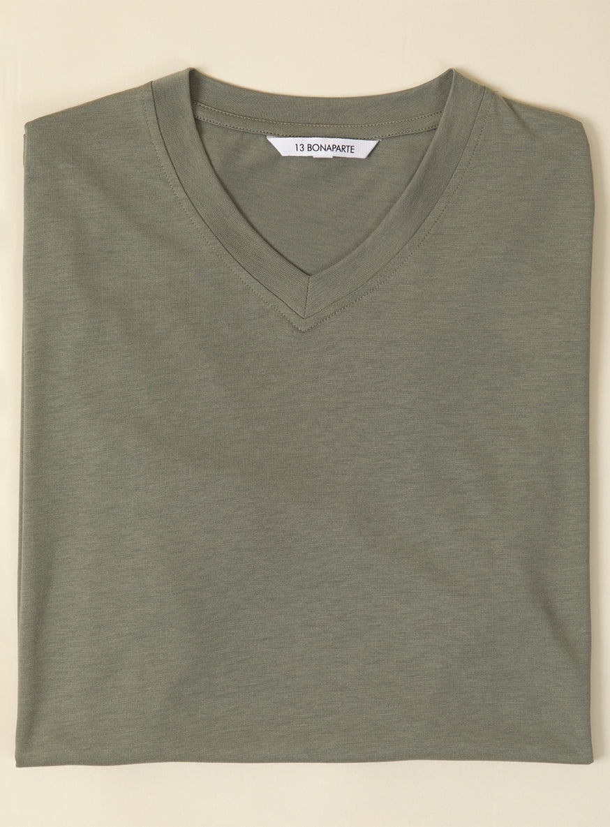 V Neck Short Sleeve T-Shirt in Clay Eucalyptus & Cotton