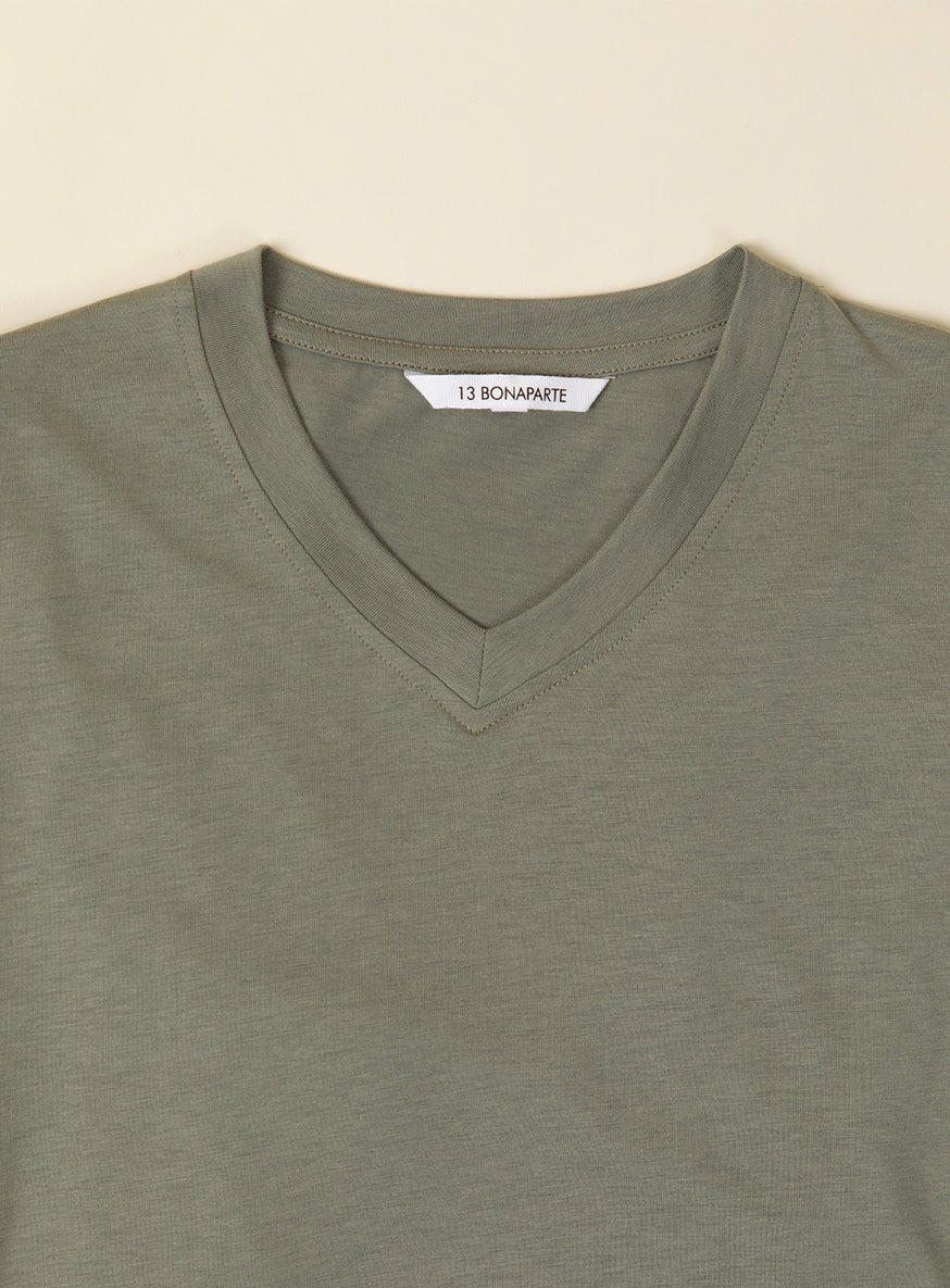 V Neck Short Sleeve T-Shirt in Clay Eucalyptus & Cotton