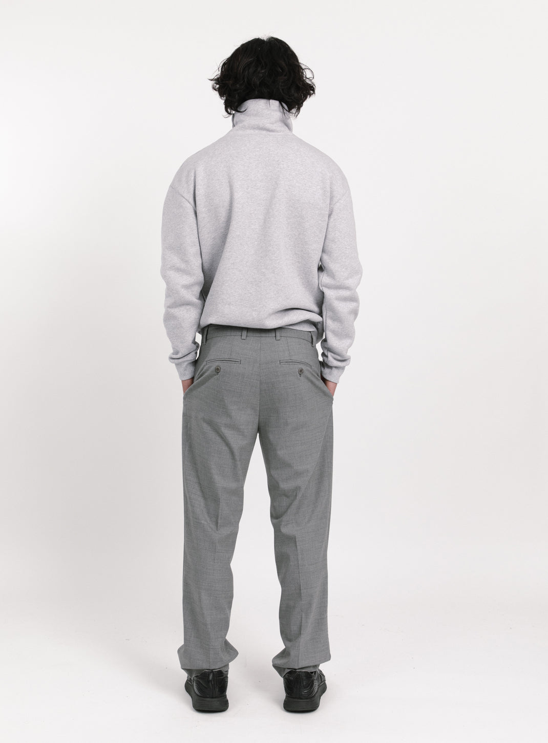 Pleated Pants with Looped Belt in Light Grey Serge
