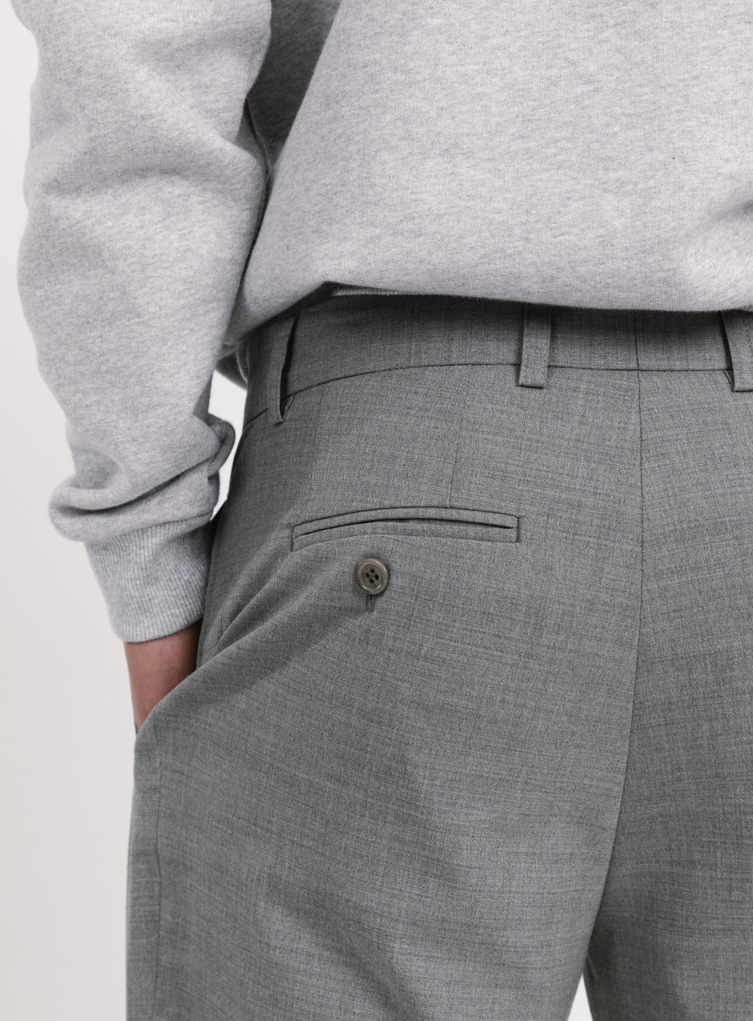 Pleated Pants with Looped Belt in Light Grey Serge