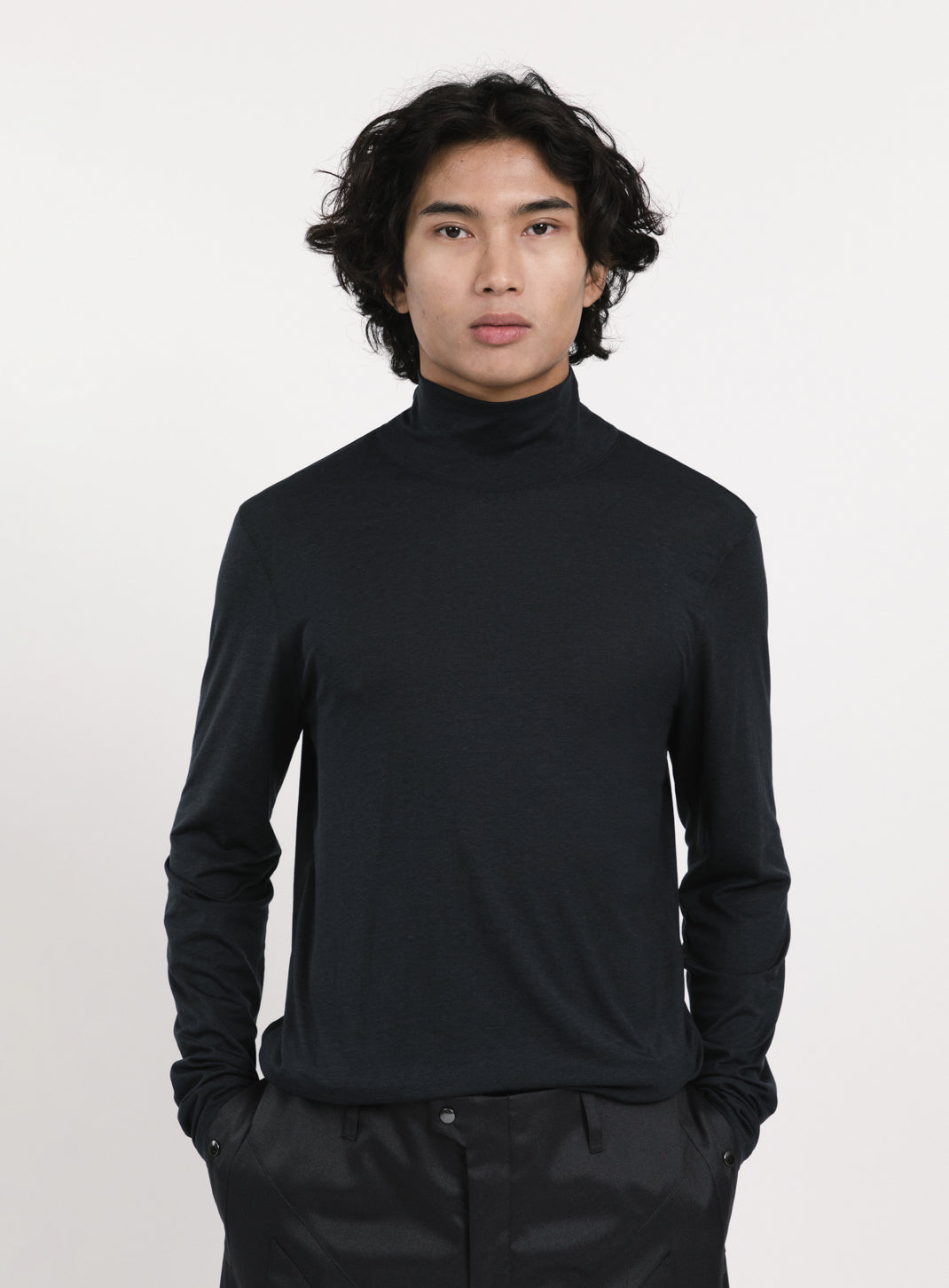Funnel Neck Undershirt in Navy Blue Eucalyptus & Cotton