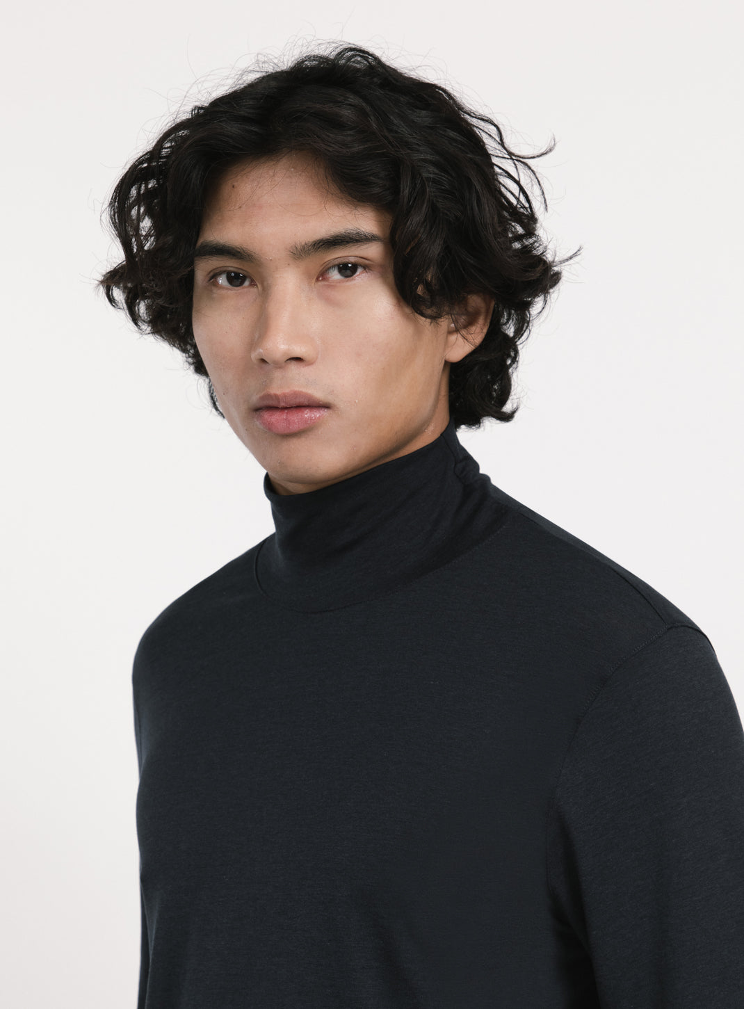 Funnel Neck Undershirt in Navy Blue Eucalyptus & Cotton