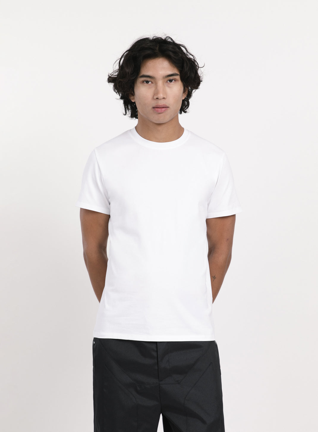 Short Sleeve T-Shirt in White Cotton & Elastane