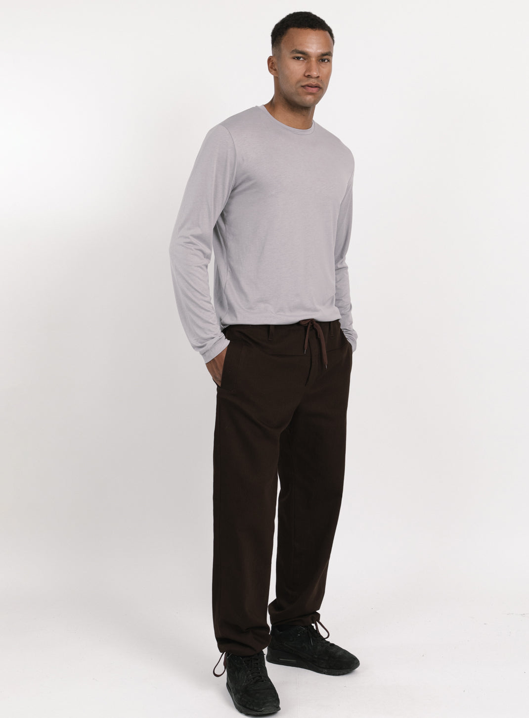 Combat Pants with Laces in Chocolate Weaved Denim