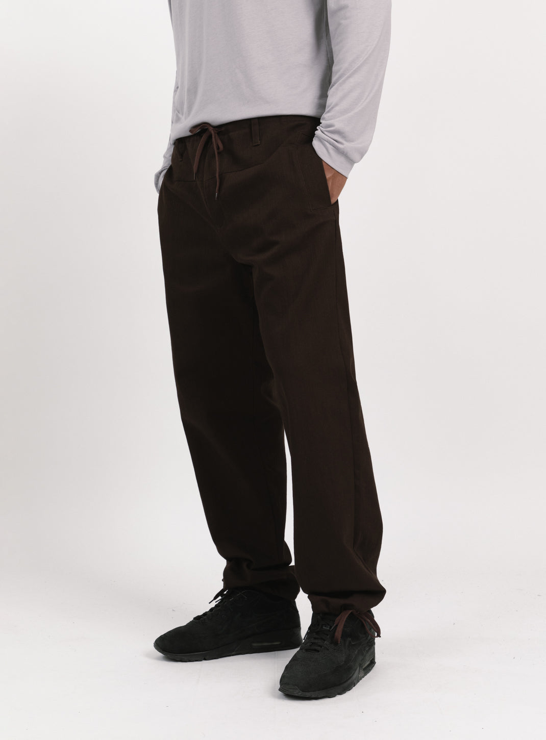 Combat Pants with Laces in Chocolate Weaved Denim