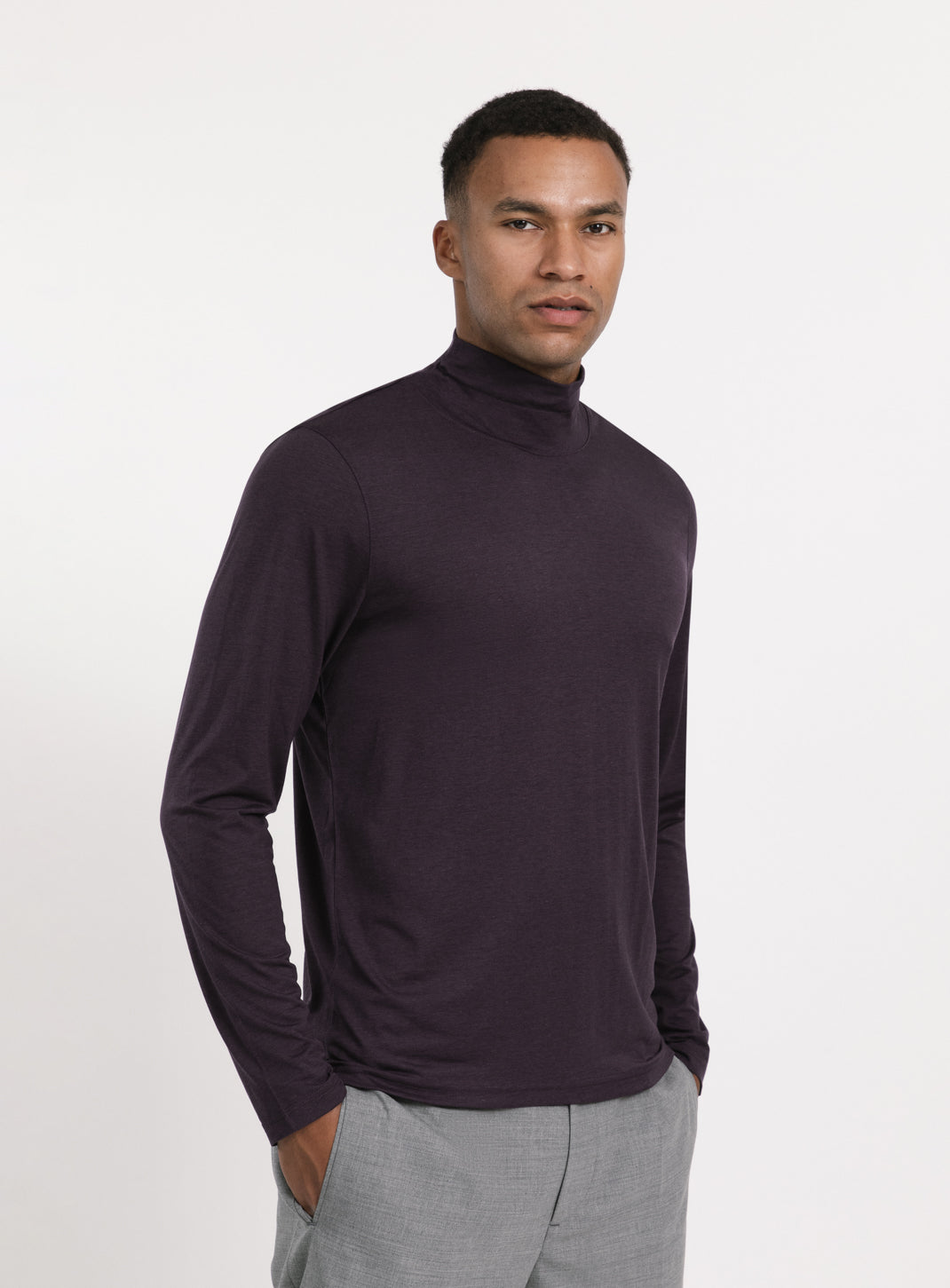 Funnel Neck Undershirt in Egglpant Eucalyptus & Cotton