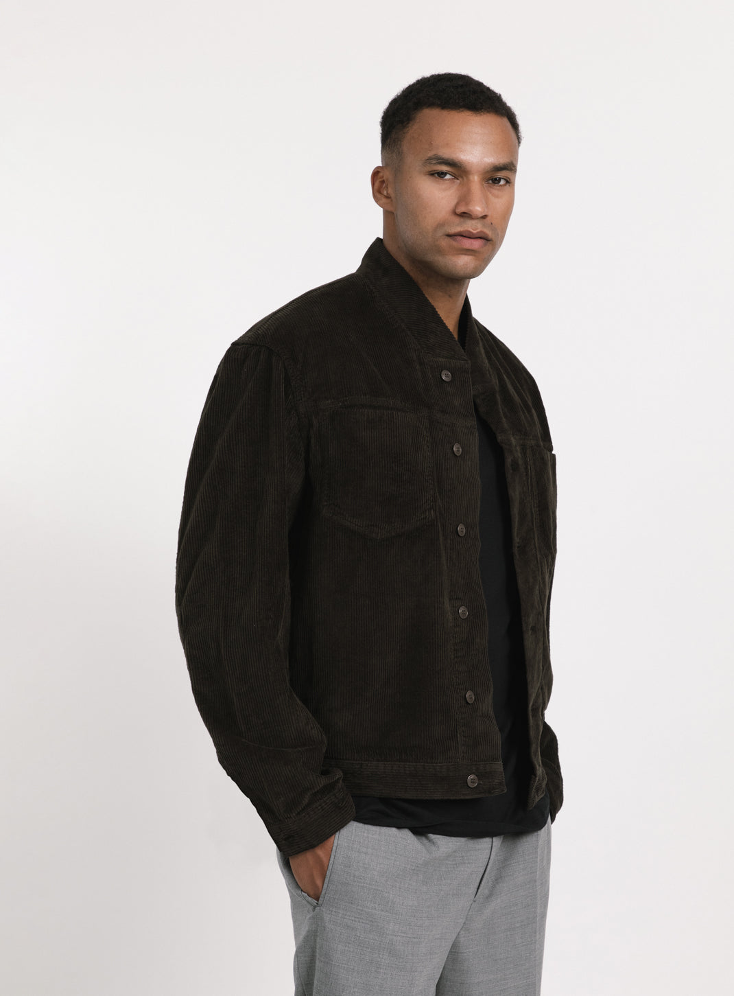 False Collar Jacket in Moss Green Corduroy