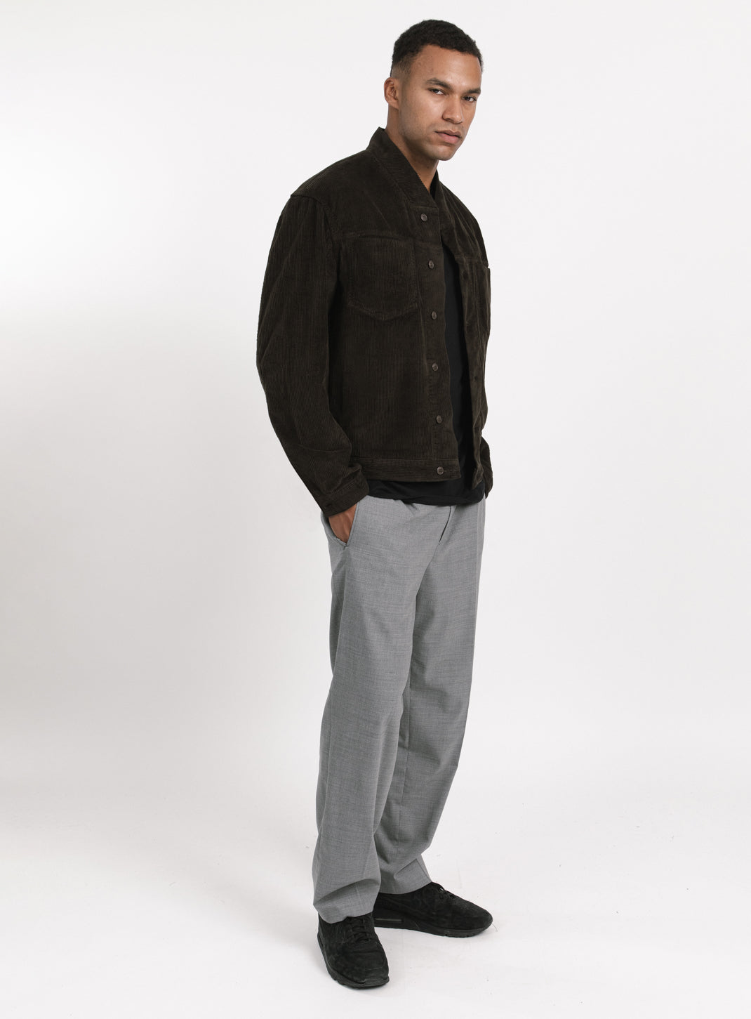 False Collar Jacket in Moss Green Corduroy