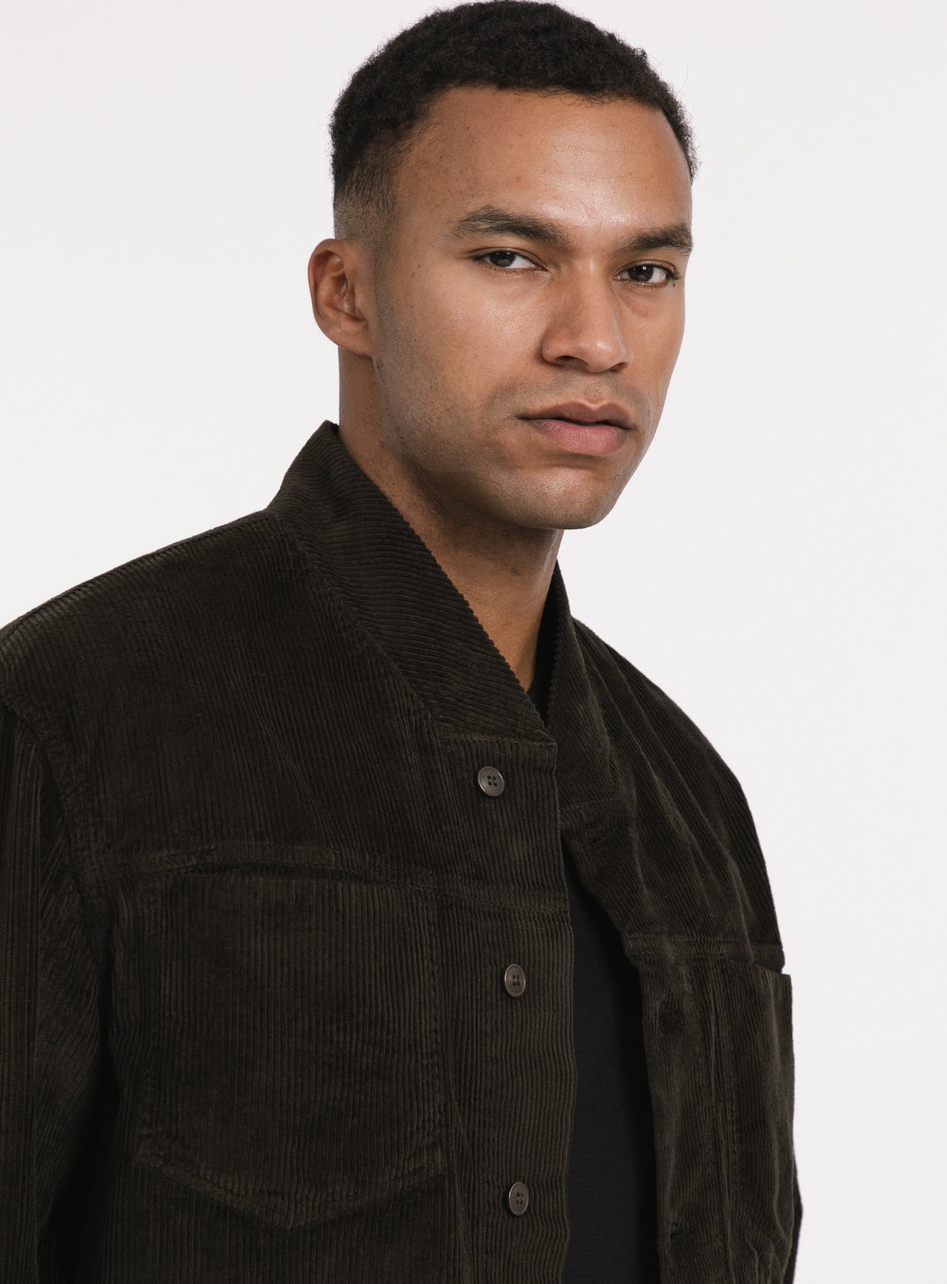 False Collar Jacket in Moss Green Corduroy