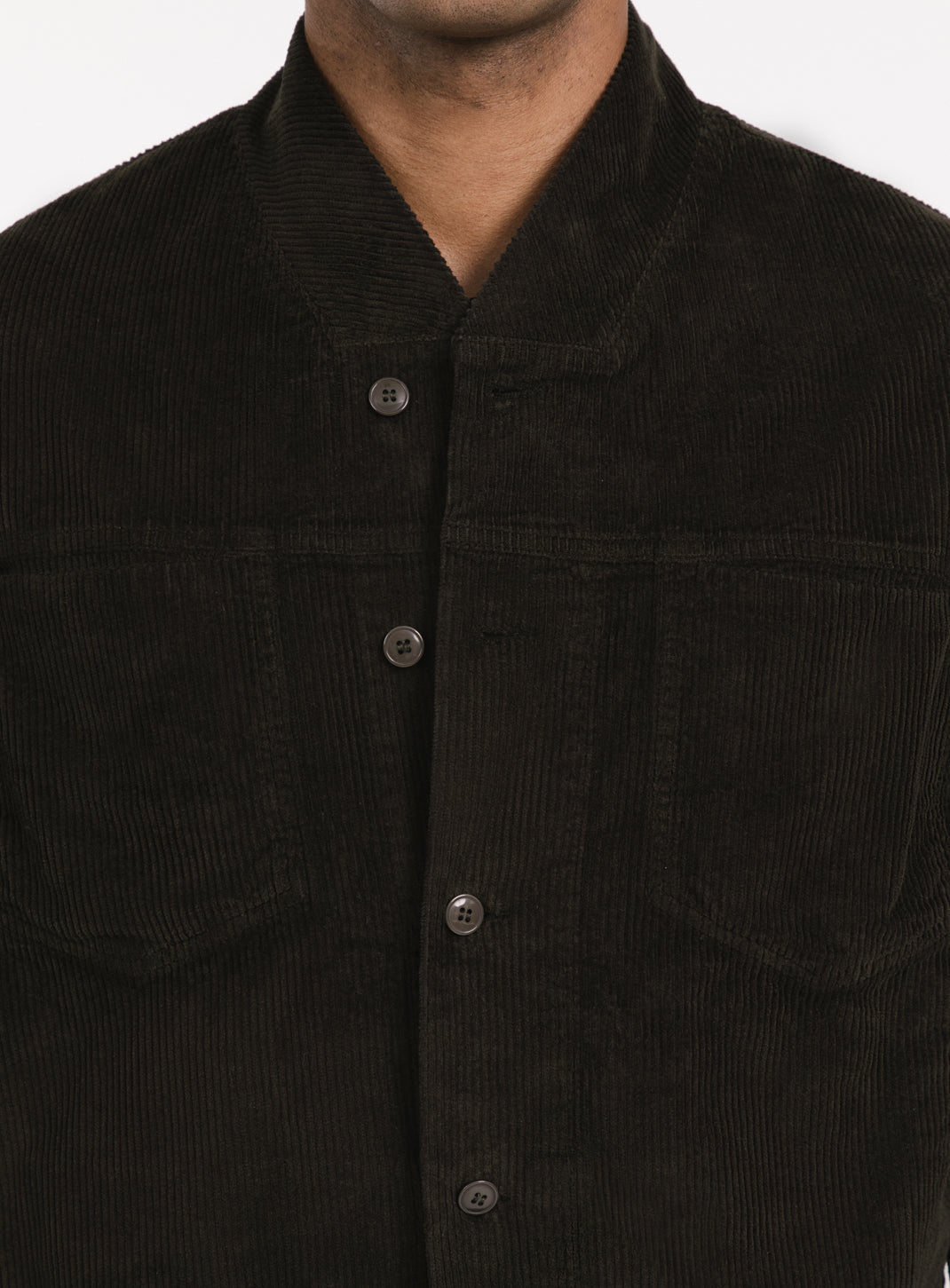 False Collar Jacket in Moss Green Corduroy