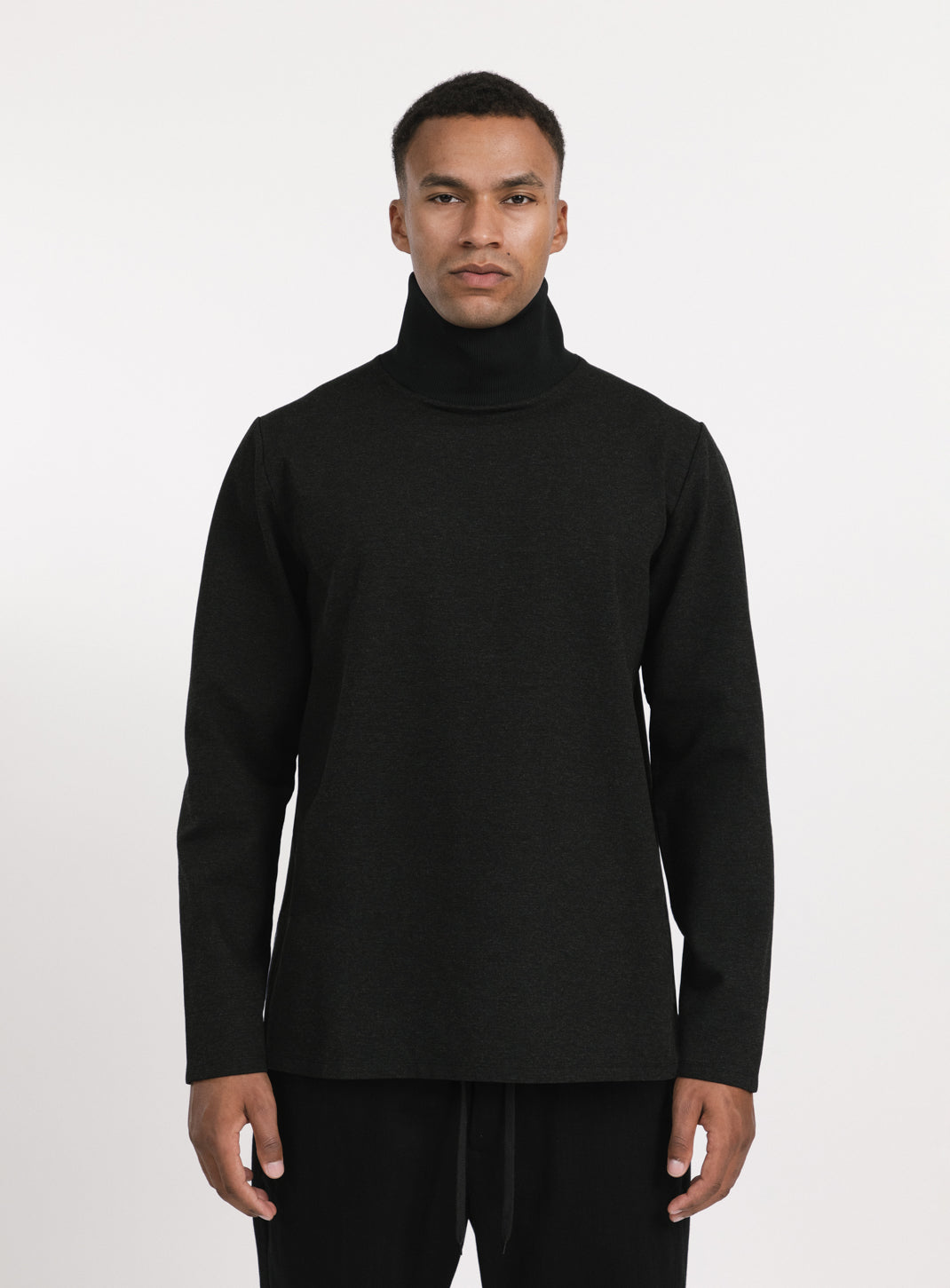 Ribbed High Neck Sweatshirt in Heather Dark Grey Technical Knit