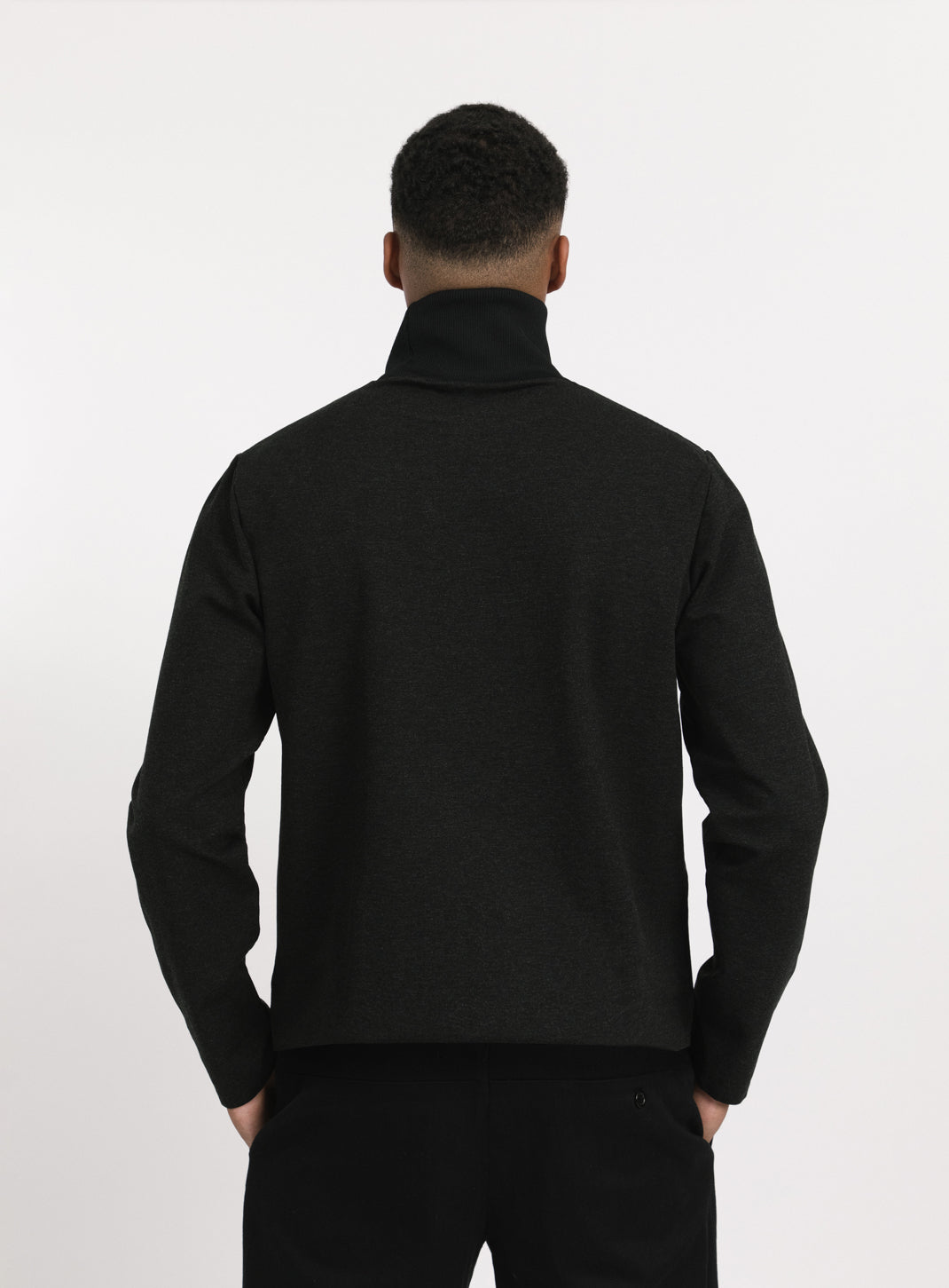 Ribbed High Neck Sweatshirt in Heather Dark Grey Technical Knit