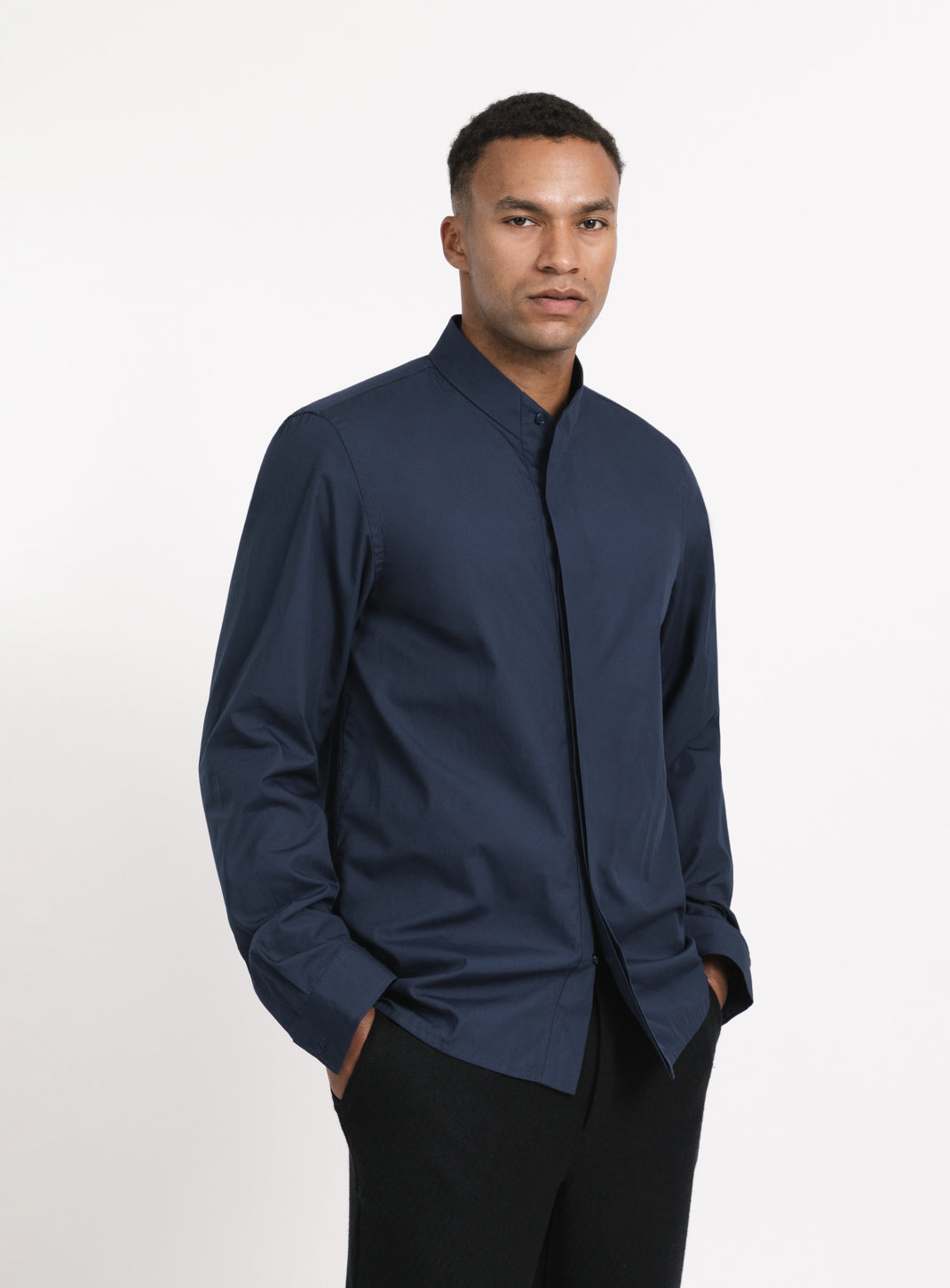 Origami Collar Shirt in Cobalt Blue Poplin