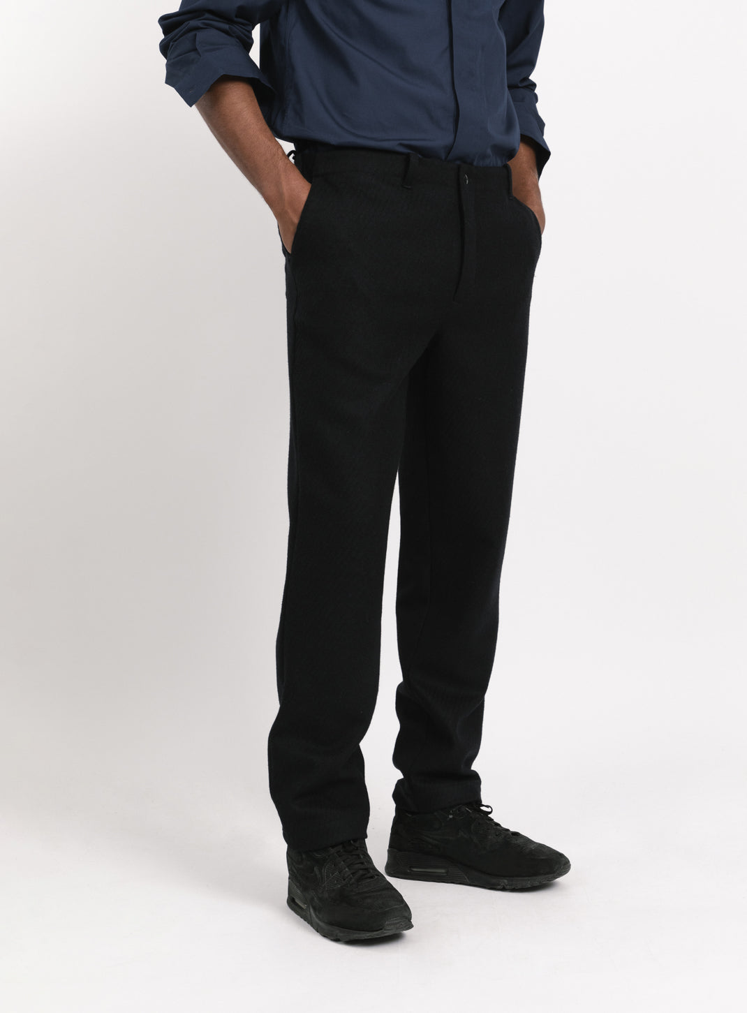 Pants with Italian Pockets in Navy Blue Wool & Cashmere