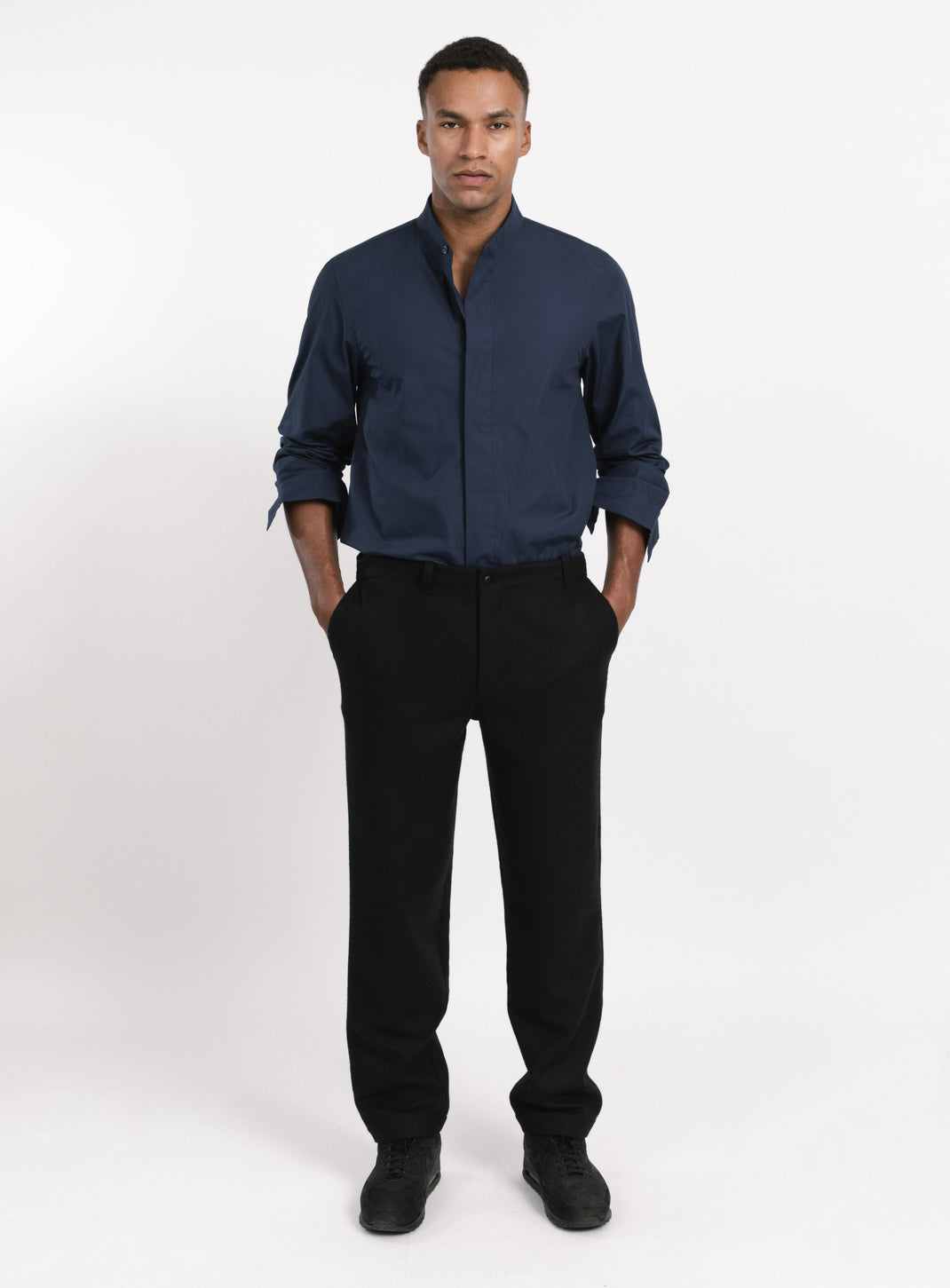 Pants with Italian Pockets in Navy Blue Wool & Cashmere